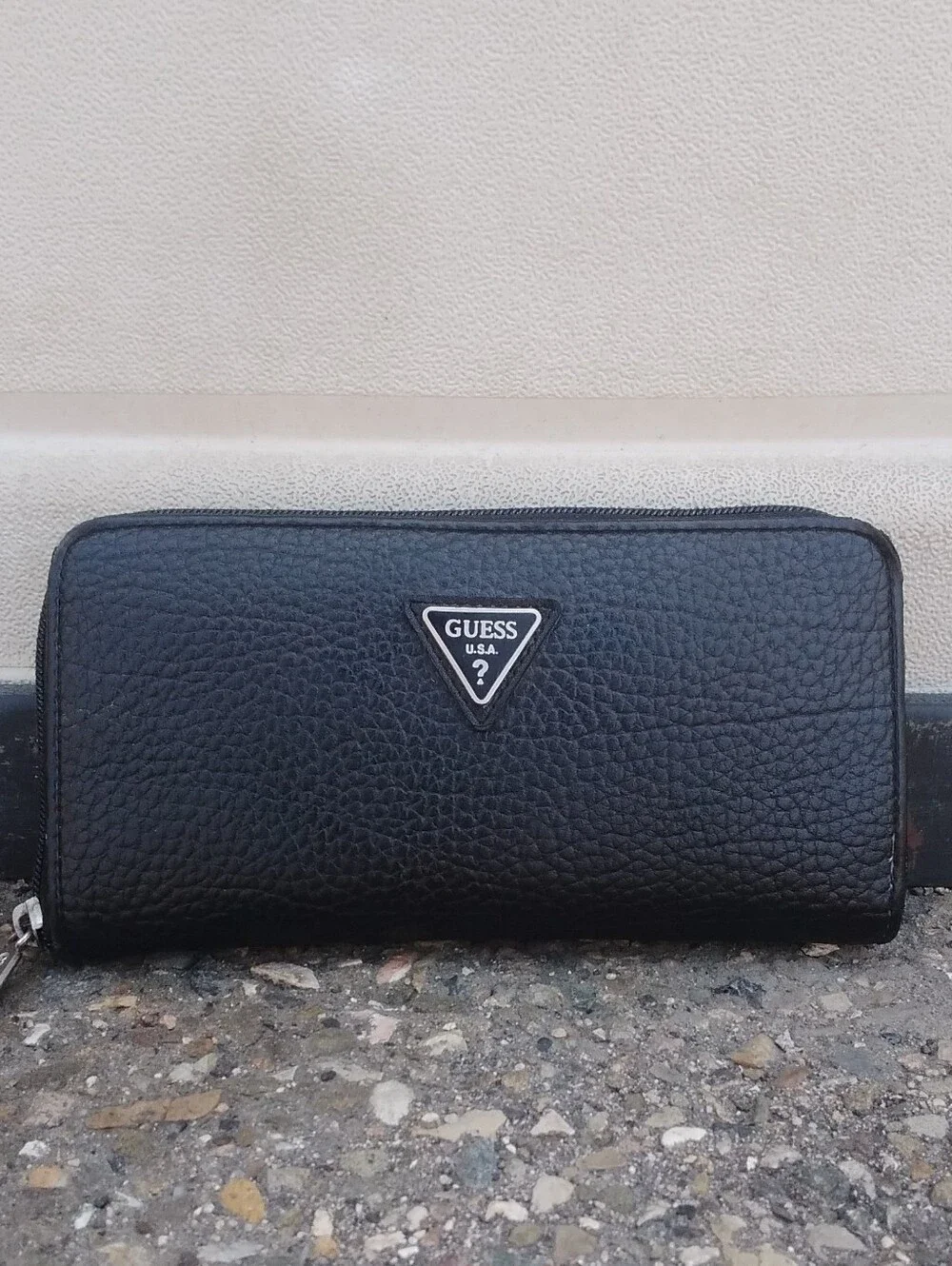 GUESS Black Pebbled Zip-Around Wallet